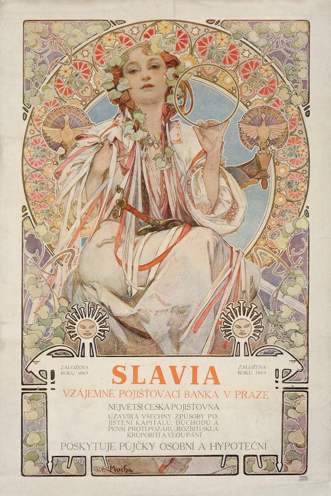 An Art Nouveau painting of a beautiful woman in pastel color palette by Alphonse Mucha