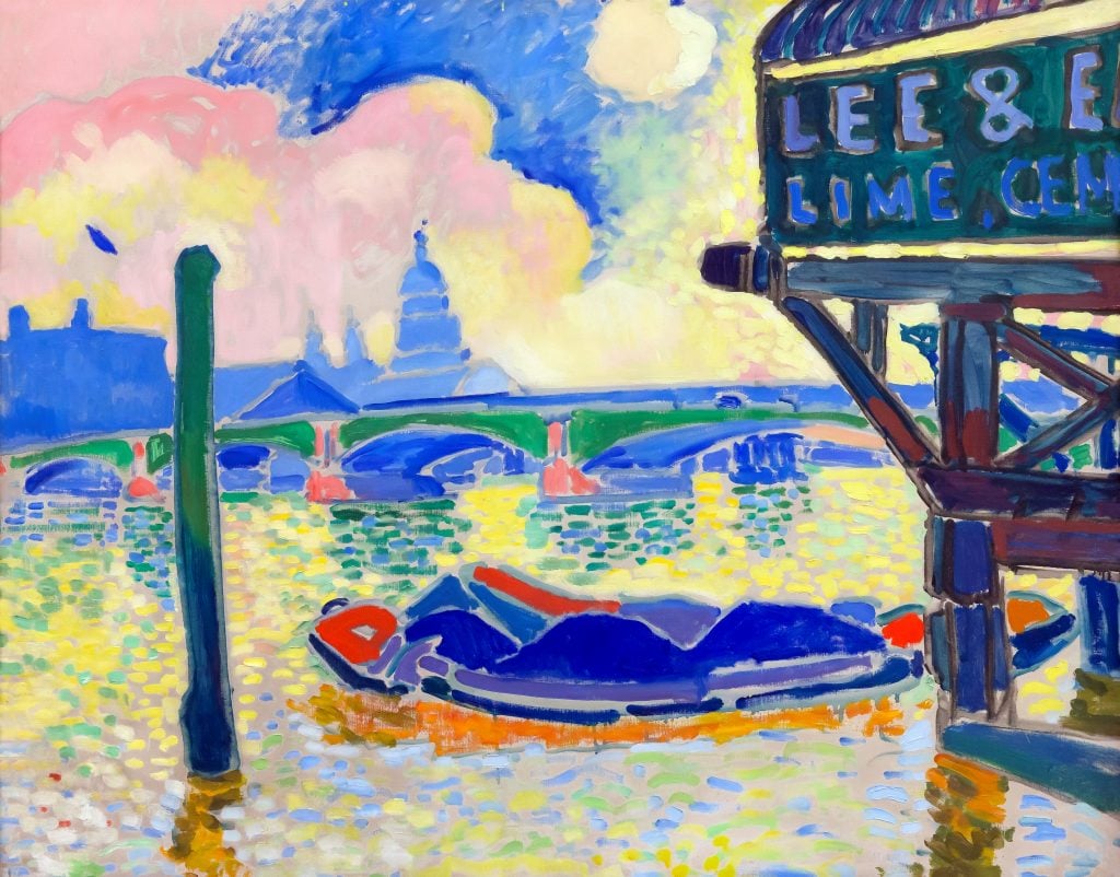 A key Fauvist landscape by Andre Derain showing London's Blackfriars Bridge in vivid colors